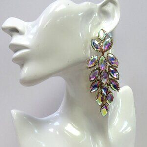 Stunning Iridescent Dangle Rhinestone Crystal Earrings Evening Pageant Party